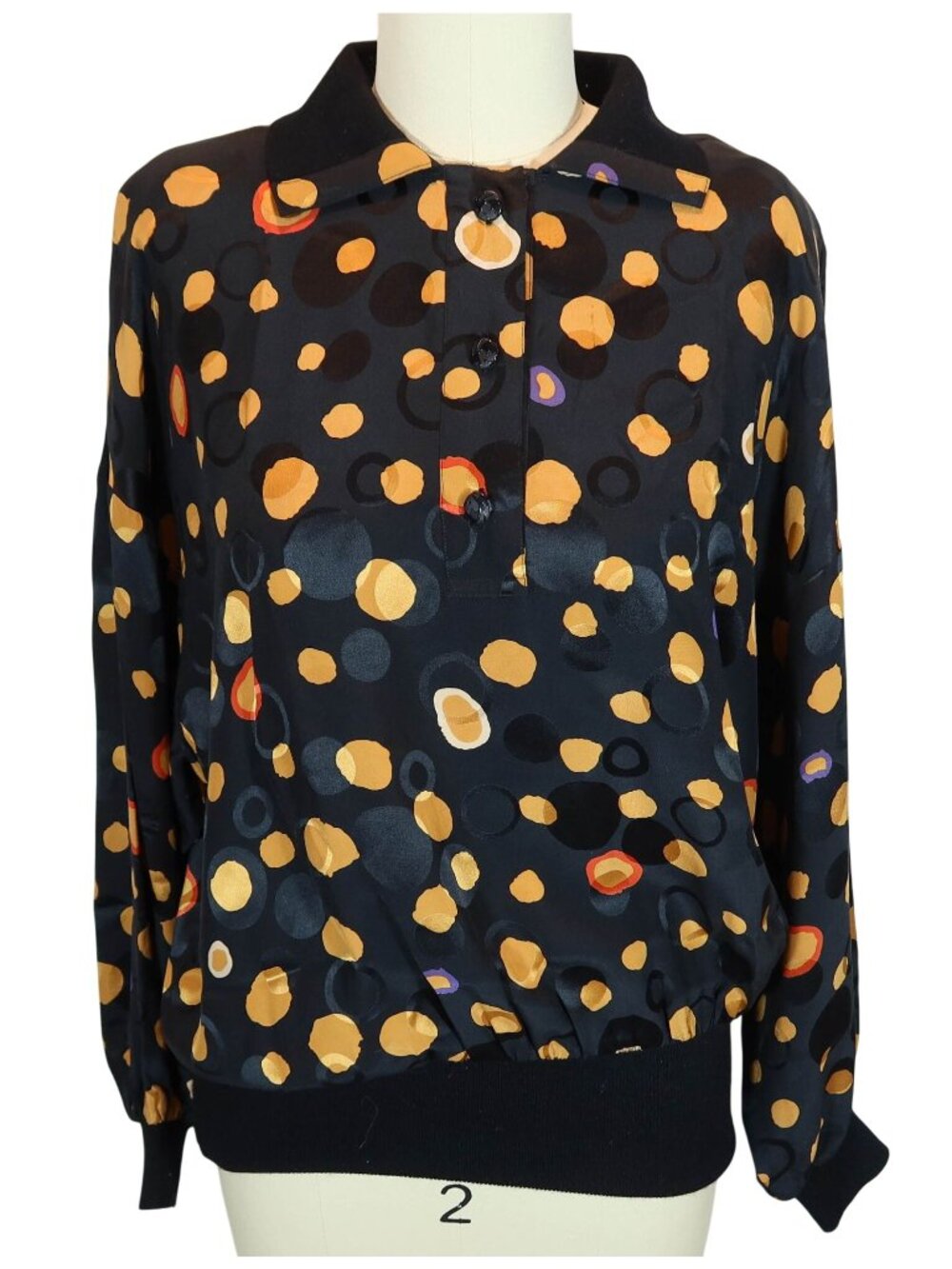 LILLIE RUBIN Vintage 100% Silk Polka Dot Blouson Top Size 2 Whimsical Maximalist